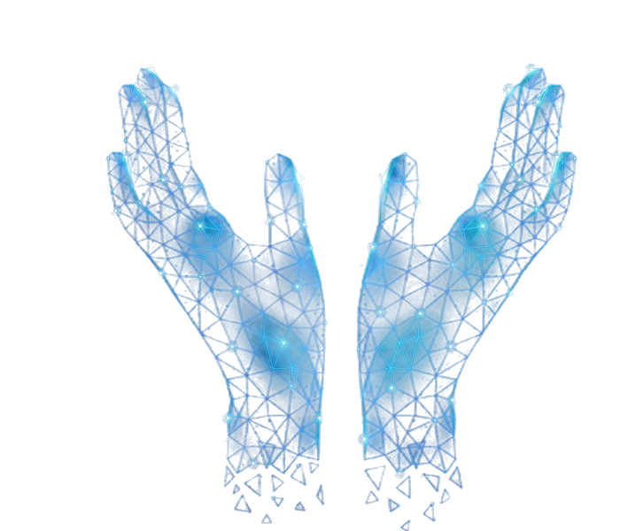 Two wireframe hands — gesture tracking
